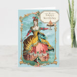 Marie Antoinette Birthday Card<br><div class="desc">A delightful Marie Antoinette birthday card as she holds a birthday cake. She is in a beautiful landscape. Images are from an 18th century engraving and fashion plate.</div>