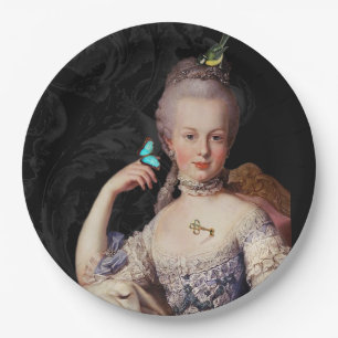 Marie Antoinette, black with lock and key Paper Plate
