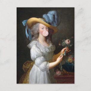 Marie Antoinette blowing a pink bubble gum Postcard