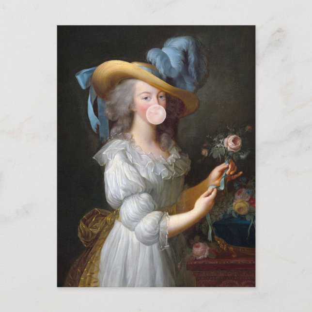 Marie Antoinette blowing a pink bubble gum Postcard (Front)