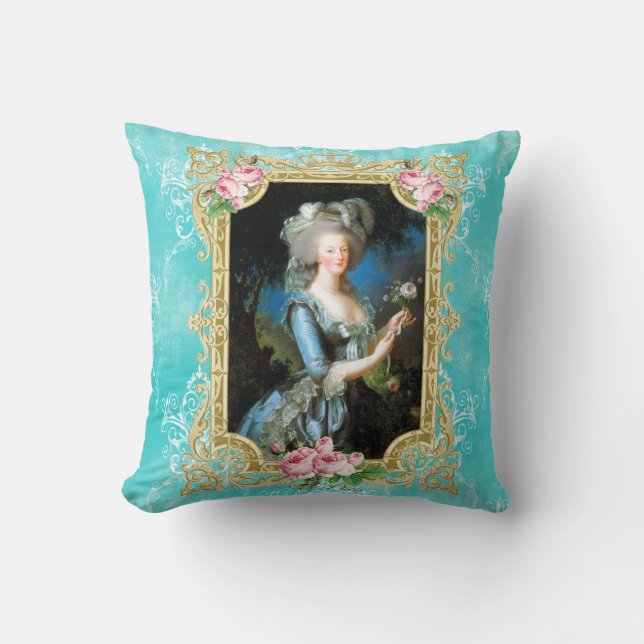 Marie Antoinette Blue Damask Rose  Pillow　cushion Cushion (Front)