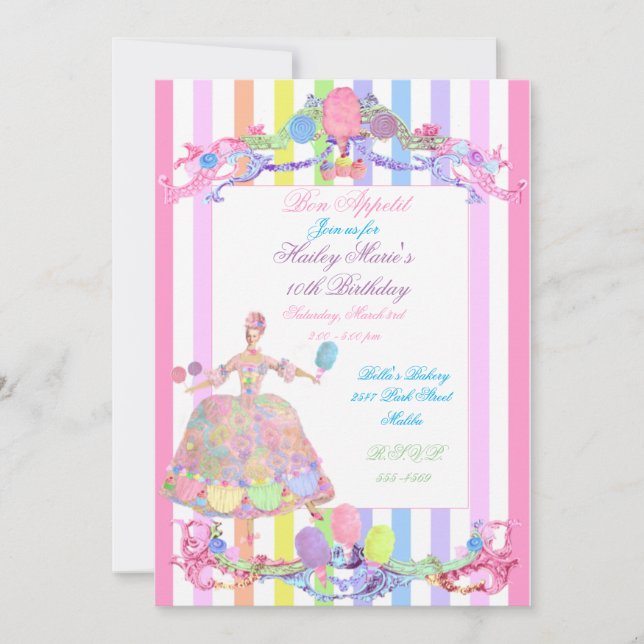 Marie Antoinette candy stripes pastels french Invitation (Front)