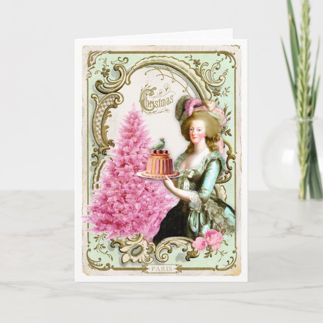 Marie Antoinette Christmas Card Cake Pink Tree (Front)