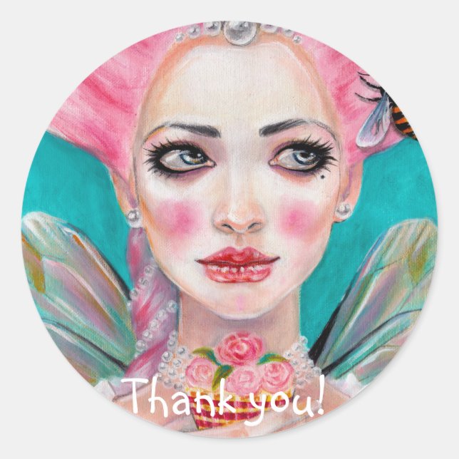 Marie Antoinette Cupcake Faerie Pink Haired Fairy Classic Round Sticker (Front)