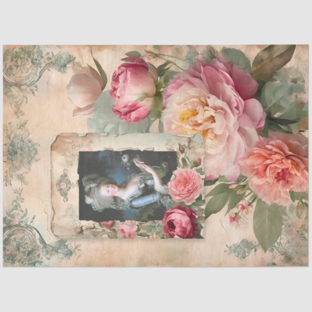 Marie Antoinette Floral French Ephemera Decoupage Tissue Paper (Front)
