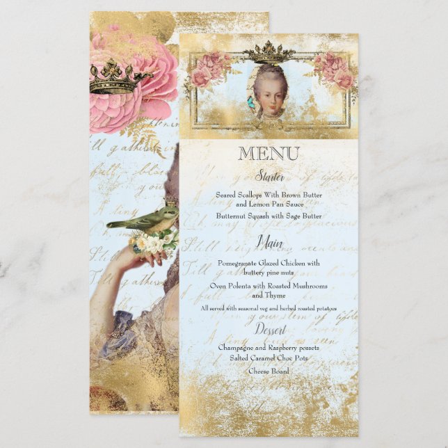 Marie Antoinette French inspired shabby Party Menu (Front/Back)