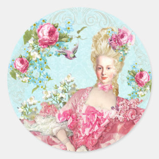 Marie Antoinette,French,Paris,pink,roses,portrait Classic Round Sticker