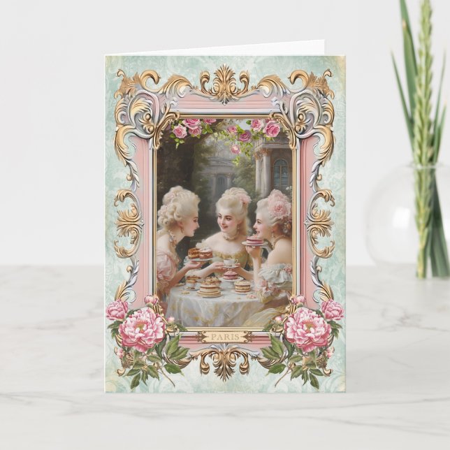 Marie Antoinette,French,Paris,tea,cake,rose Invita Thank You Card (Front)