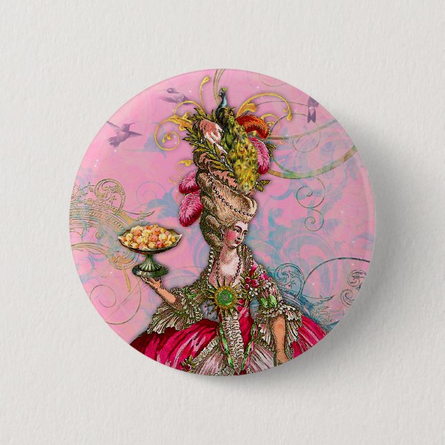 Marie Antoinette Hot Pink & Peacock 6 Cm Round Badge (Front)