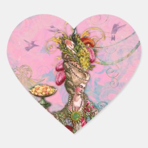 Marie Antoinette Hot Pink & Peacock Heart Sticker