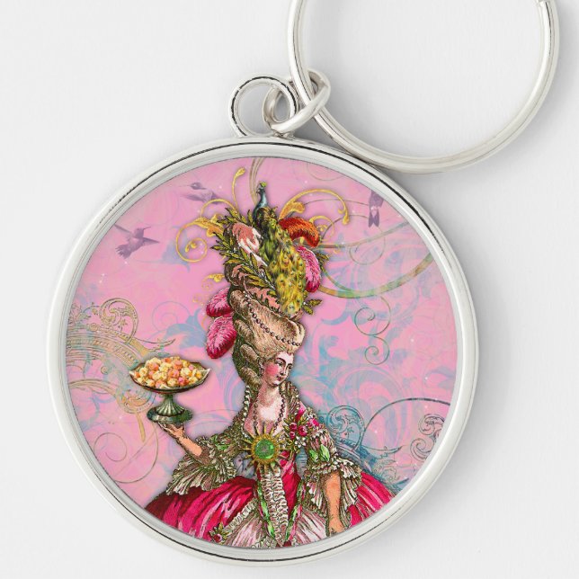 Marie Antoinette Hot Pink & Peacock Key Ring (Front)