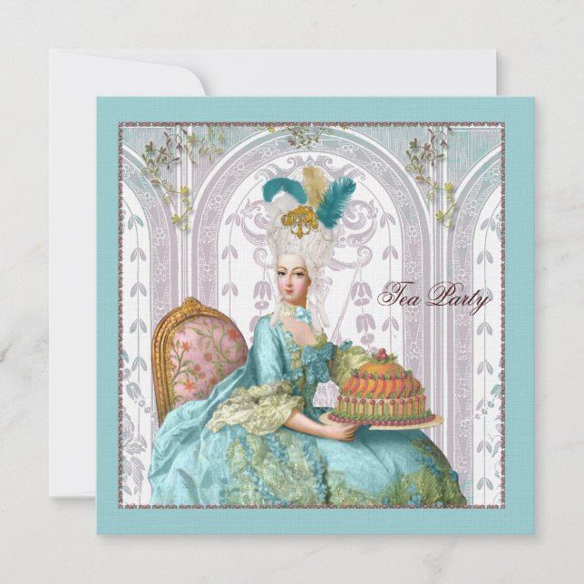 Marie Antoinette in Aqua with Cake Invitation (Front)