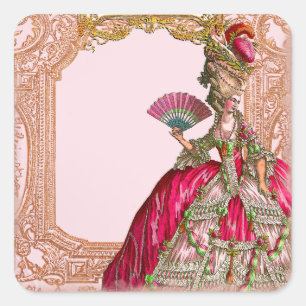 Marie Antoinette in Hot Pink Rococo frame Square Sticker