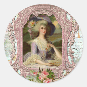 Marie Antoinette in Pink Frame Classic Round Sticker