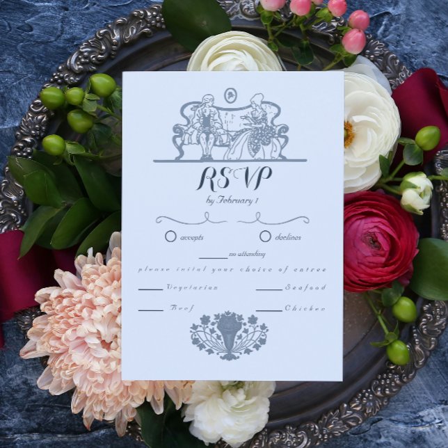 Marie Antoinette Inspired Rococo Blue Wedding RSVP Invitation (Creator Uploaded)