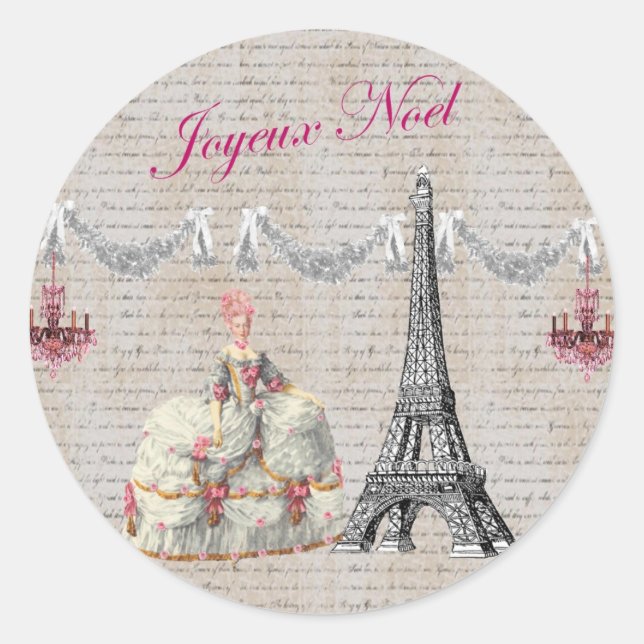 Marie Antoinette Joyeux Noel Christmas Classic Round Sticker (Front)