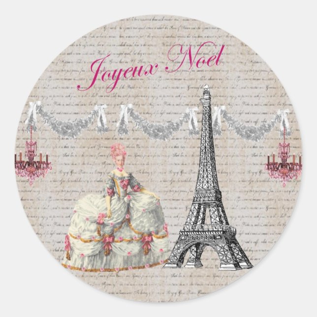 Marie Antoinette Joyeux Noel Christmas Classic Round Sticker (Front)