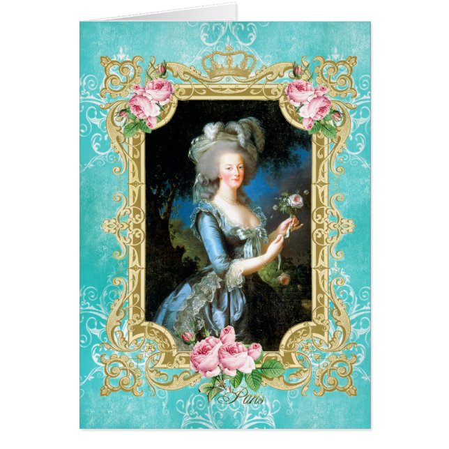 Marie Antoinette Le Brun Portrait Blue Damask card (Front)