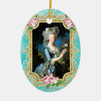 Marie Antoinette LeBrun Portrait Blue Damask Ornam Ceramic Tree Decoration