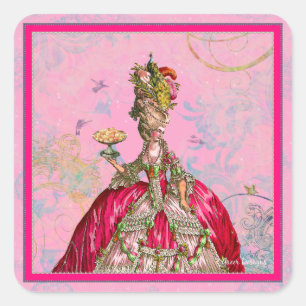 Marie Antoinette Let them eat cake & Peacock Square Sticker