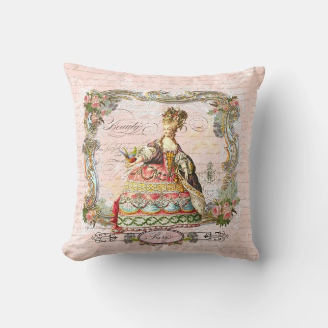 Marie Antoinette Paris and Pink Roses Cushion (Front)