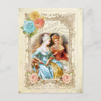 Marie Antoinette,Paris,blue,pink roses rococo Postcard