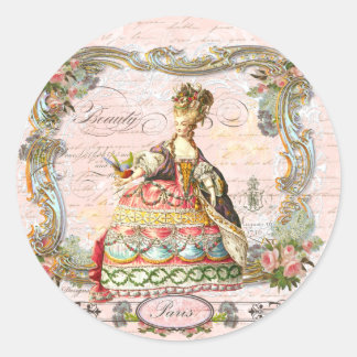 Marie Antoinette Paris Pink Roses Classic Round Sticker