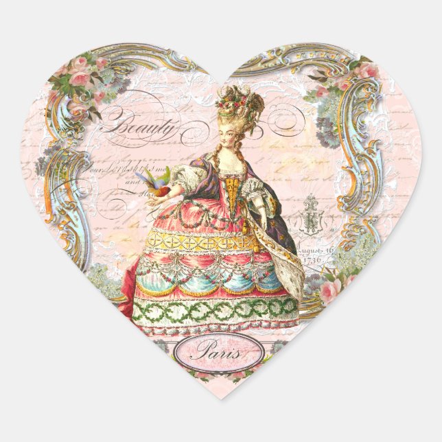 Marie Antoinette Paris Pink Roses Heart Sticker (Front)