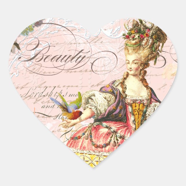Marie Antoinette Paris Pink Roses Heart Sticker (Front)