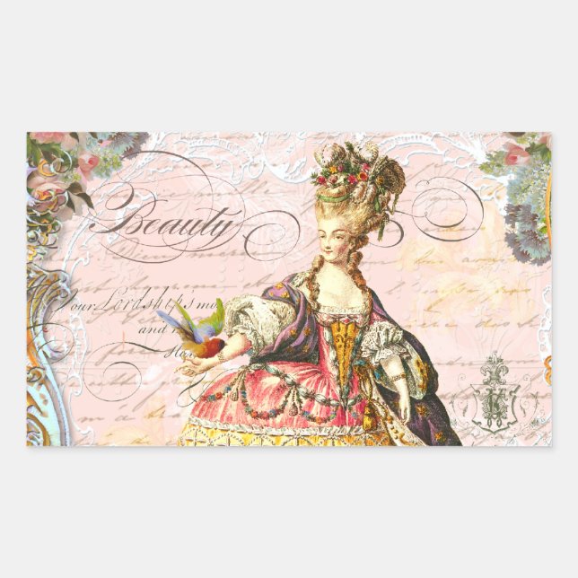 Marie Antoinette Paris Pink Roses Rectangular Sticker (Front)