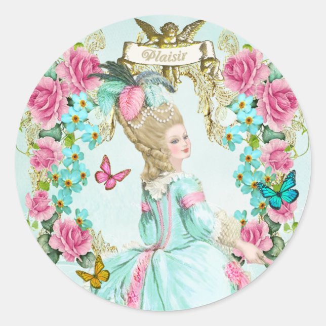 Marie Antoinette,Paris,shabby,butterfly,rose Classic Round Sticker (Front)