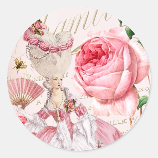 Marie Antoinette,Paris,shabby,rose,stickers Classic Round Sticker (Front)
