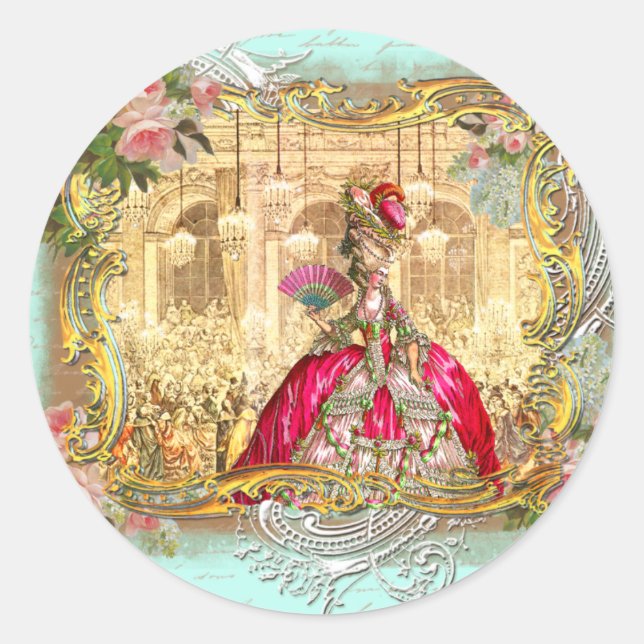 Marie Antoinette Party at Versailles French Style Classic Round Sticker (Front)