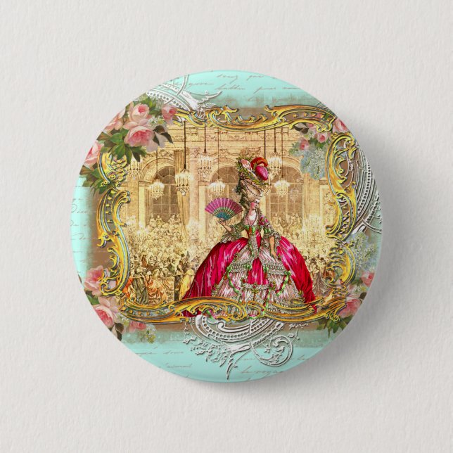 Marie Antoinette Party at Versailles in Aqua 6 Cm Round Badge (Front)