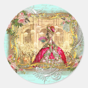 Marie Antoinette Party at Versailles in Aqua Classic Round Sticker