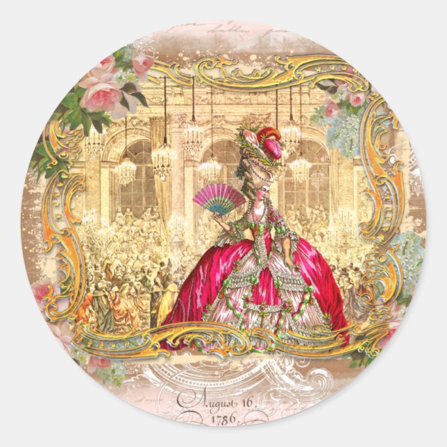 Marie Antoinette Party in Pink at Versailles Classic Round Sticker (Front)