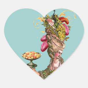 Marie Antoinette peacock and cake Heart Sticker