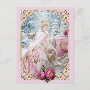 Marie Antoinette pink carriage deer Christmas card