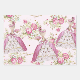 Marie Antoinette Pink Floral Rose Wrapping Paper Sheet