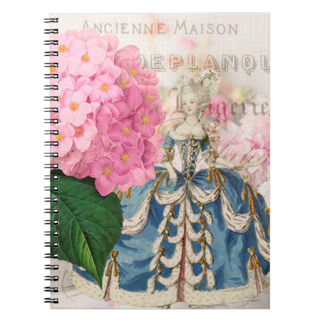 Marie Antoinette Pink Hydrangea French Notebook (Front)