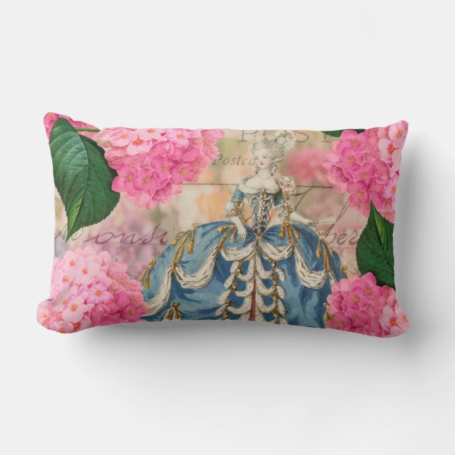 Marie Antoinette Pink Hydrangeas Lumbar Pillow (Front)