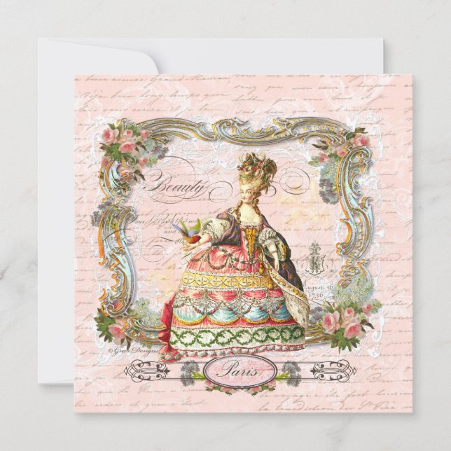 Marie Antoinette Pink Roses in Paris Invite (Front)
