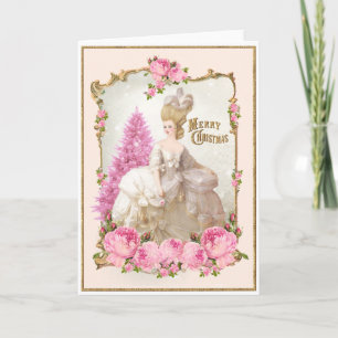 Marie Antoinette Pink Tree Roses Christmas Card