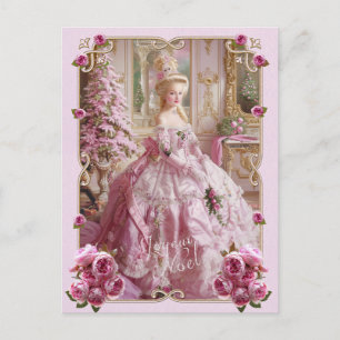 Marie Antoinette pink tree Roses Christmas  Holiday Postcard