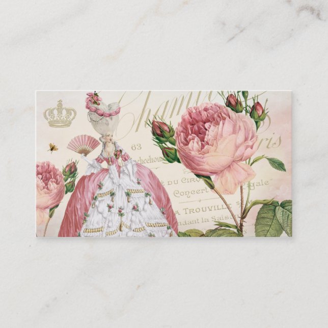 Marie Antoinette Pink Vintage Roses Business Cards (Front)