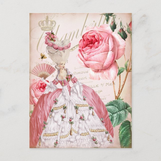 Marie Antoinette Pink Vintage Roses Postcard (Front)