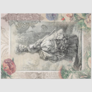 Marie Antoinette Pink Watercolor Flowers Decoupage Tissue Paper