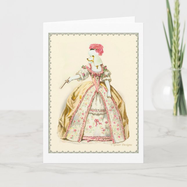 Marie Antoinette Poodle Fashion Plate Stationery Note Card (Front)