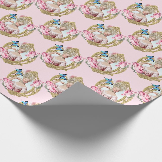 Marie Antoinette Portrait Wrapping Paper Pink Rose (Corner)