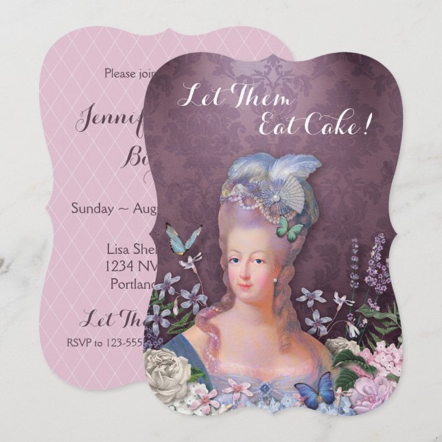 Marie Antoinette Purple Floral Invitation (Front/Back)